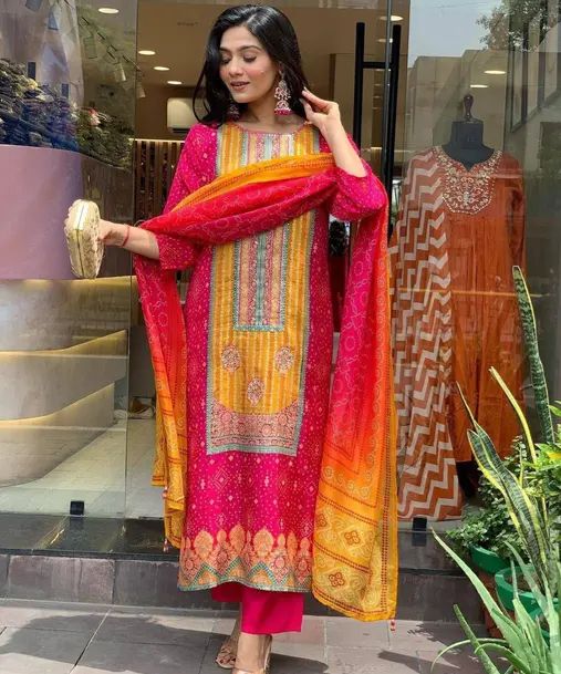 Mirror work heavy designer suit with designer dupatta