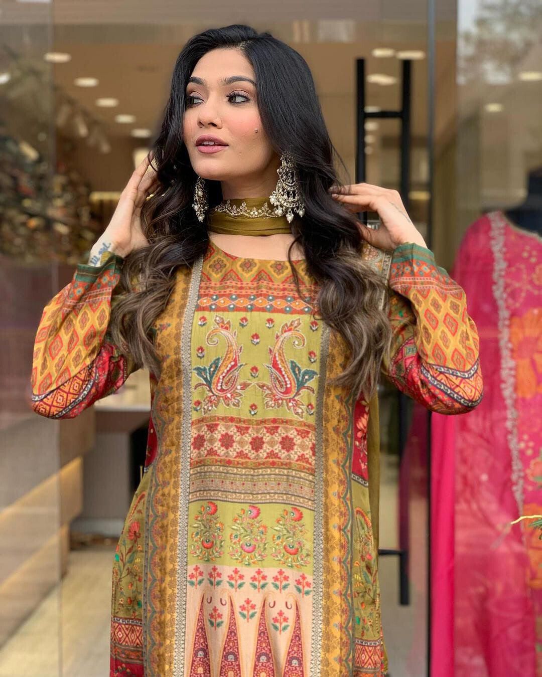 Mirror work heavy designer suit with designer dupatta