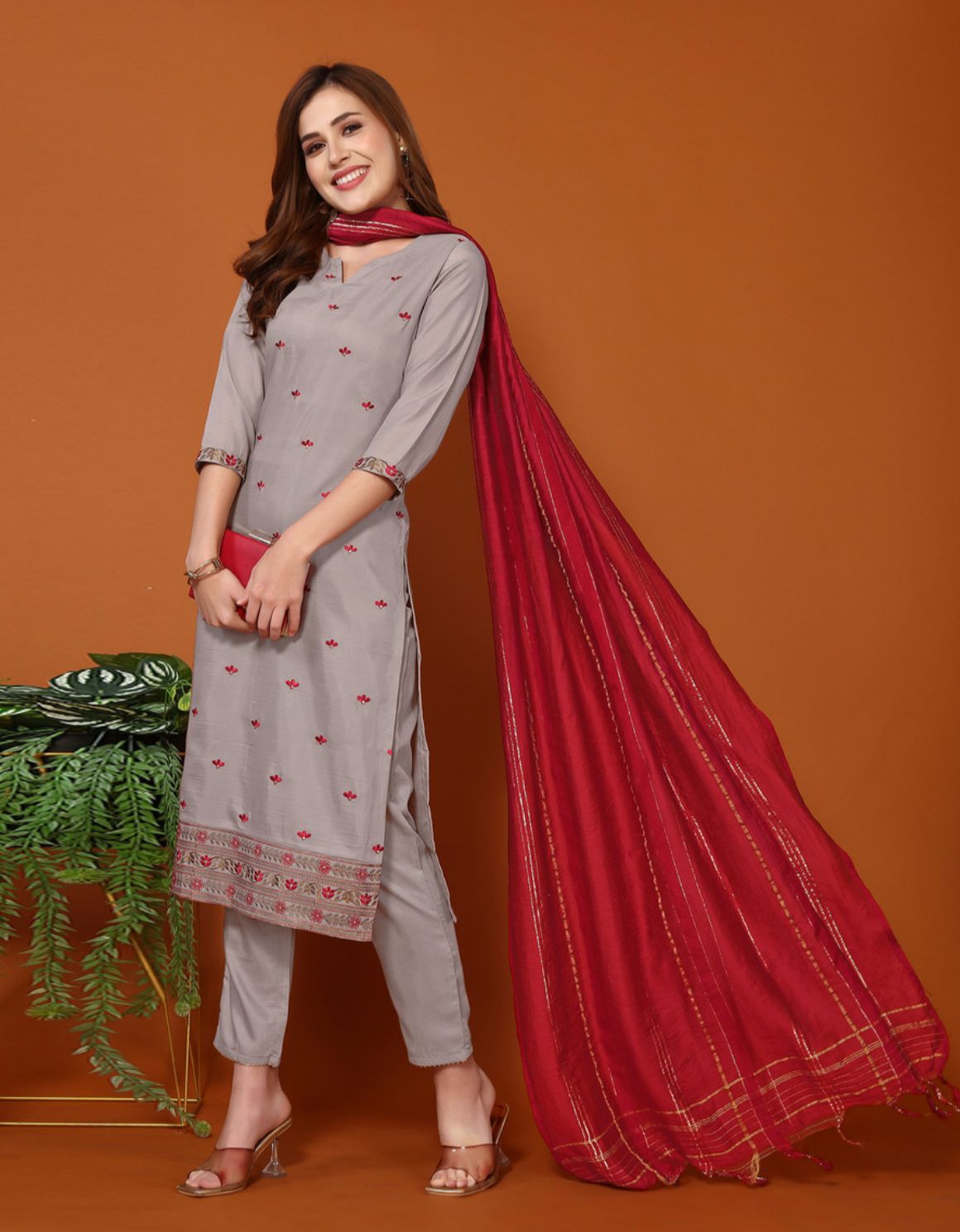 Women cotton blend kurta dupatta set