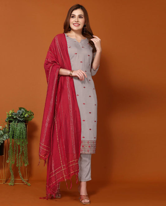 Women cotton blend kurta dupatta set