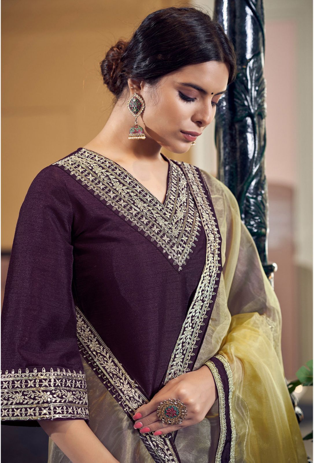 Women silk blend kurta pant dupatta set