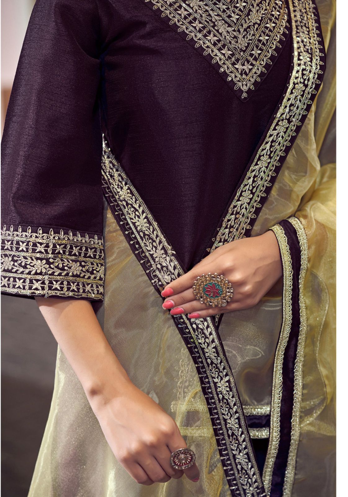 Women silk blend kurta pant dupatta set