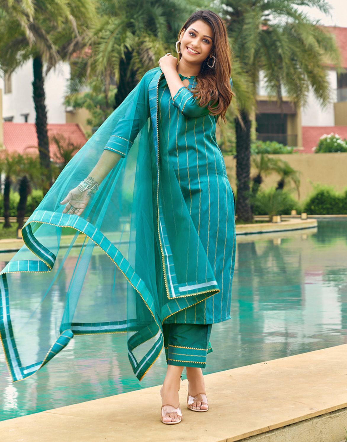 Women art silk kurta palazzo dupatta set