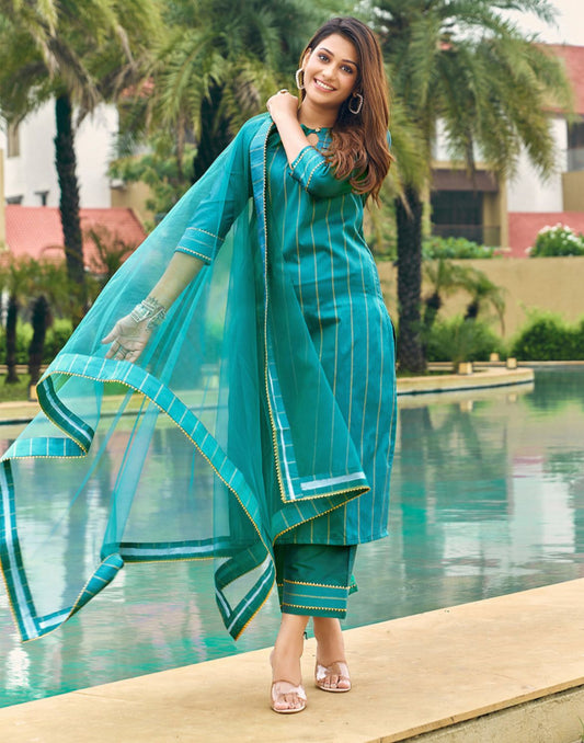 Women art silk kurta palazzo dupatta set
