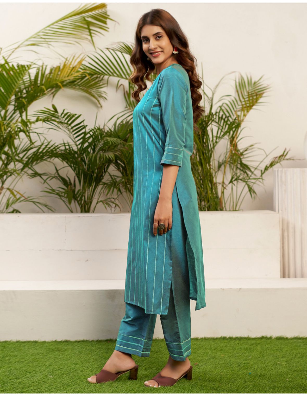 Women art silk kurta palazzo dupatta set