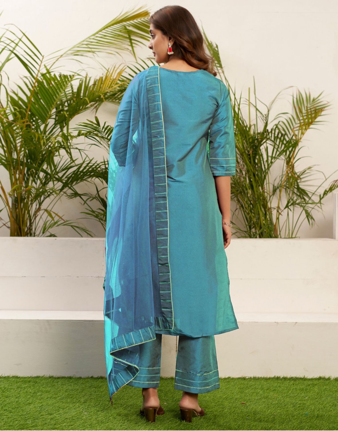 Women art silk kurta palazzo dupatta set