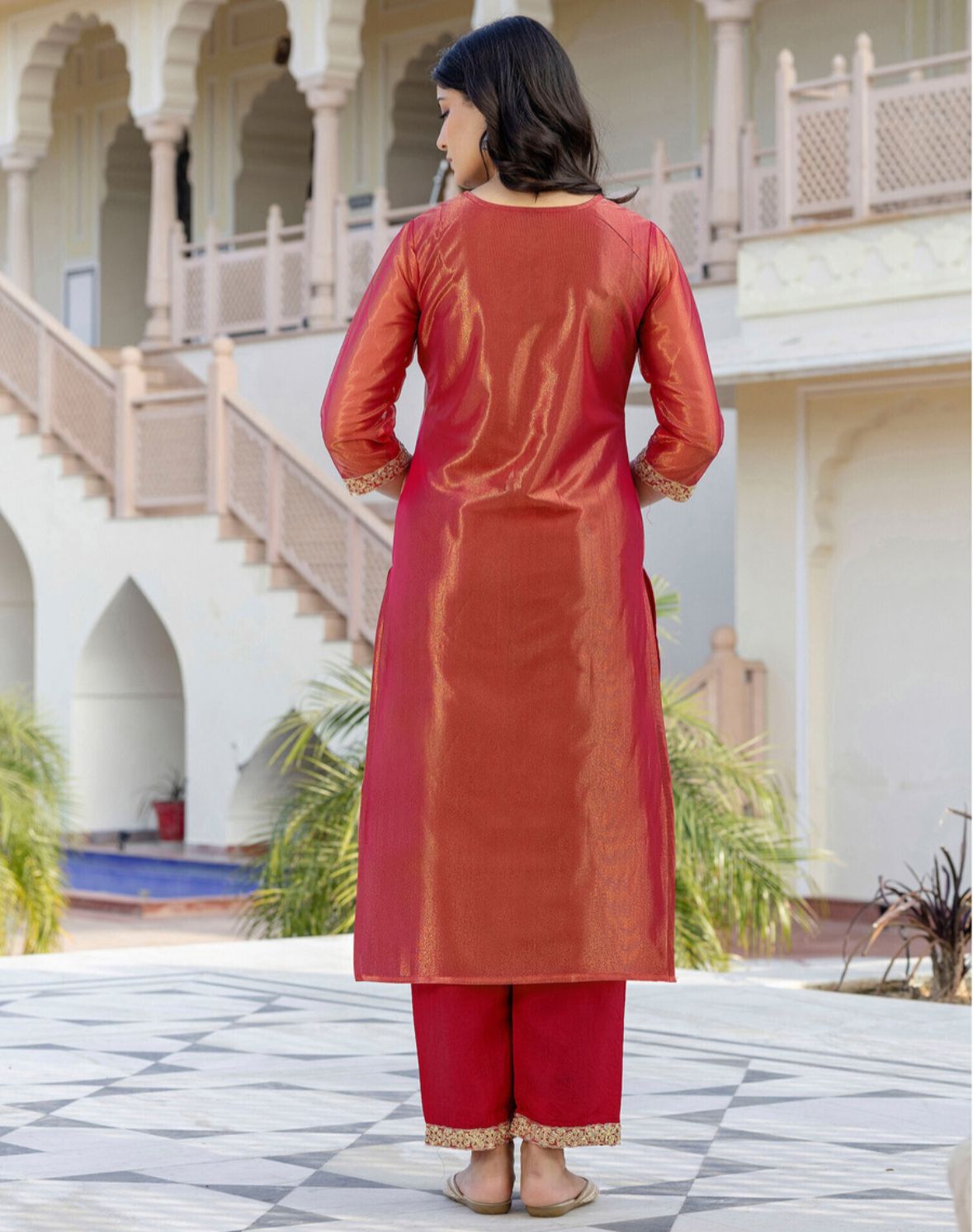 Women net kurta pant embroidery dupatta set