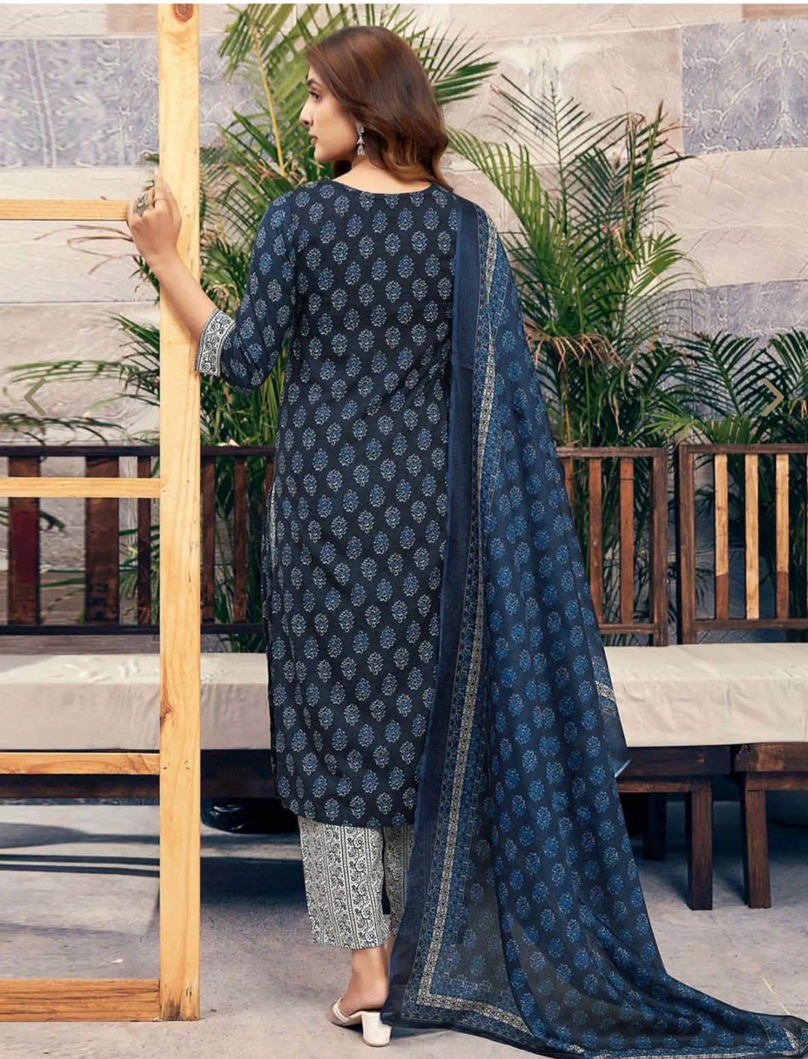 Navy blue Cotton Printed Kurta Pant Set With Dupatta