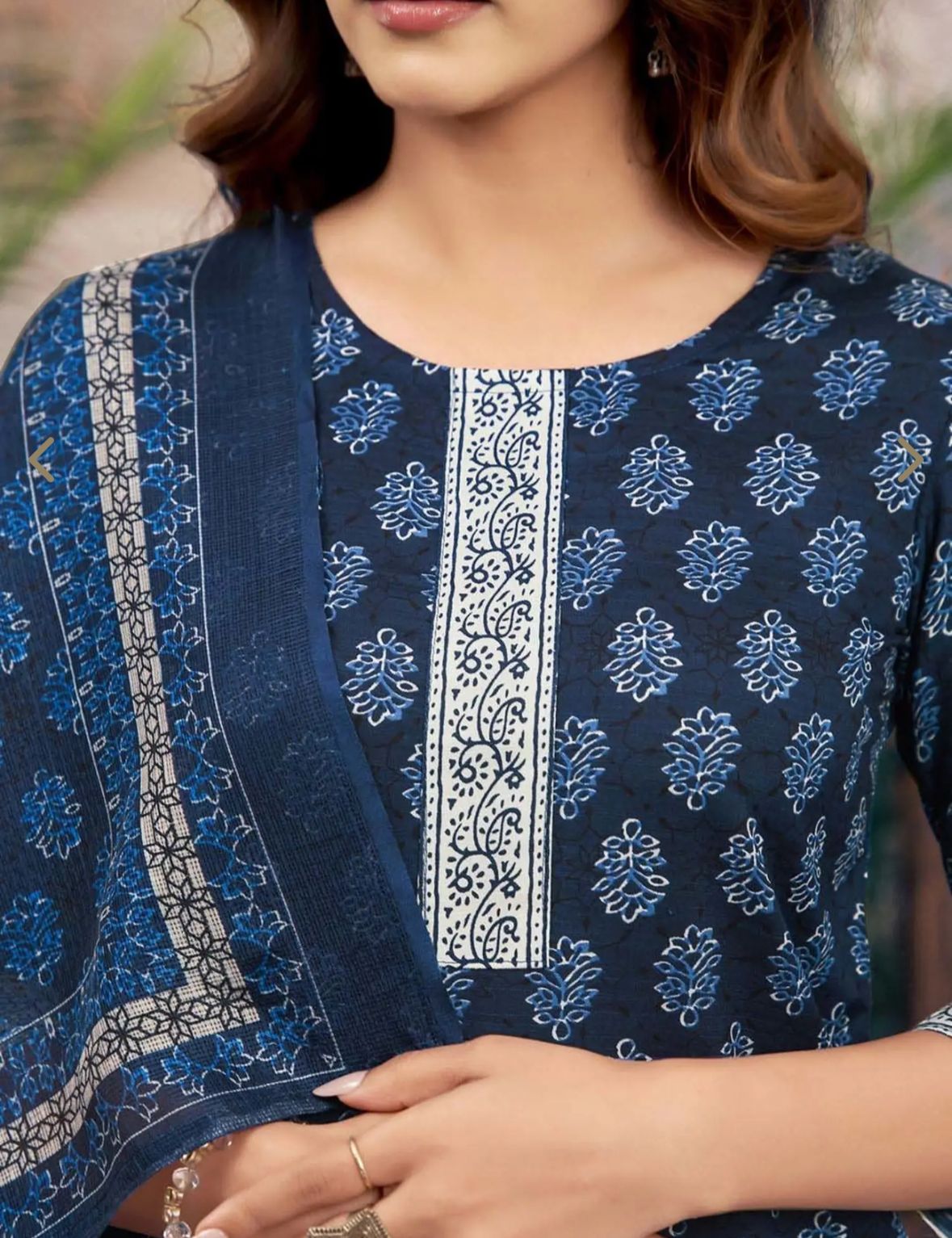 Navy blue Cotton Printed Kurta Pant Set With Dupatta