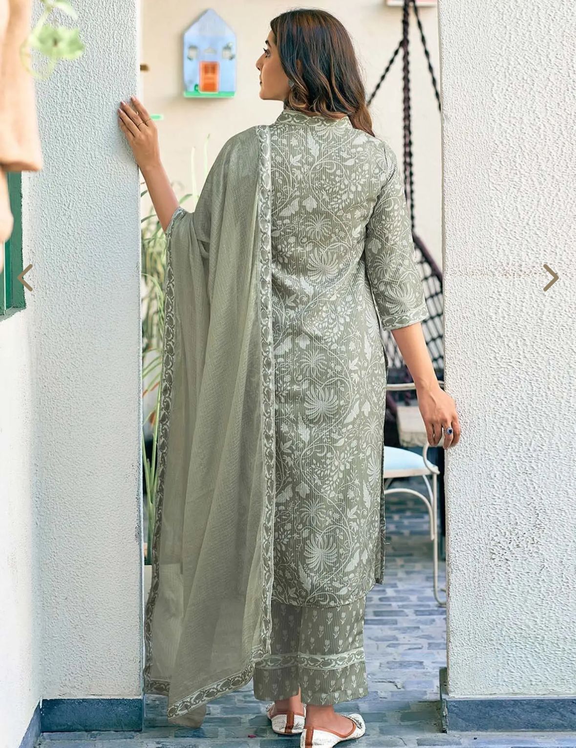 Green Floral Kurta With Pant & Dupatta