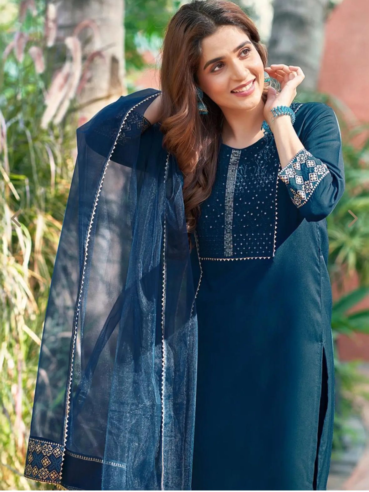 Blue Embroidered Kurta Pant Set With Dupatta