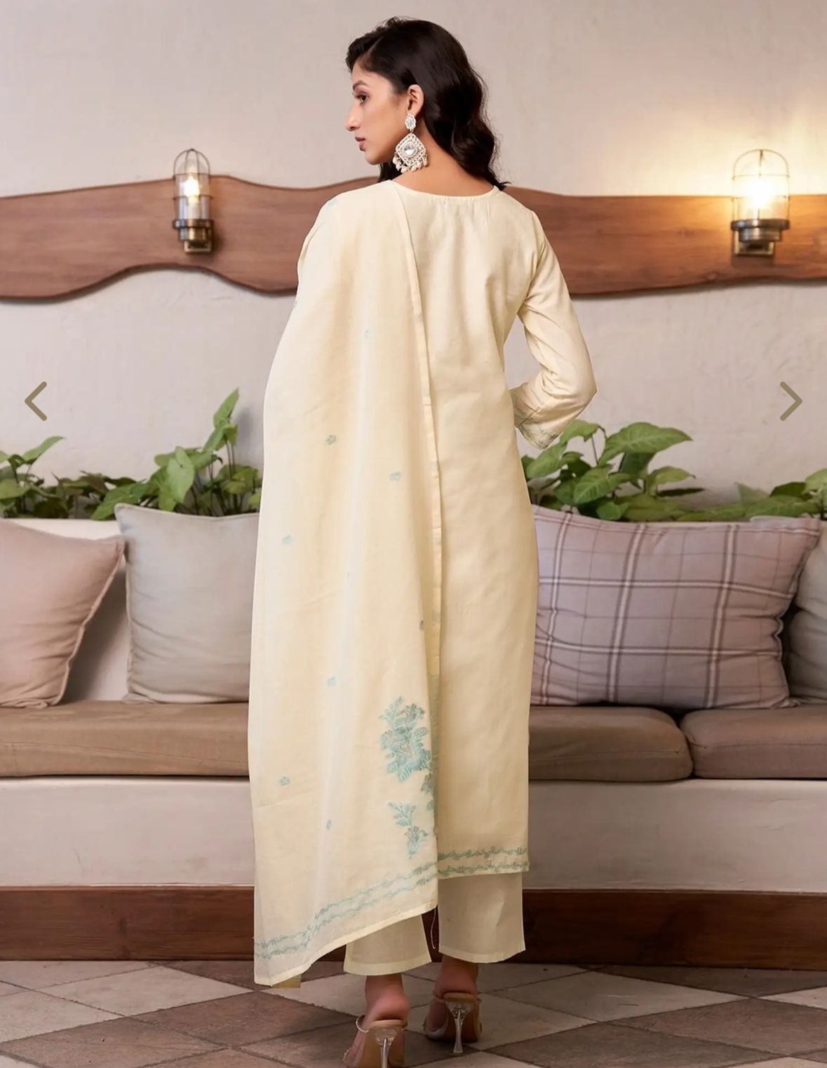 Cream Cotton Self Design Kurta Set With Dupatta