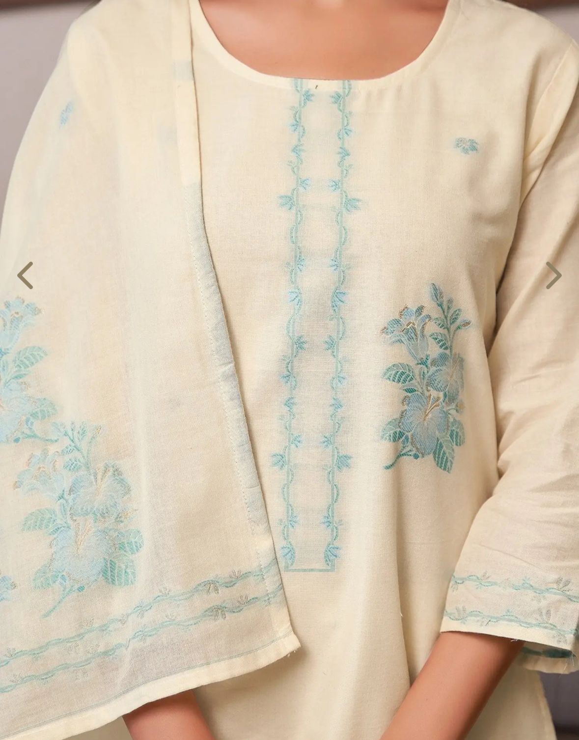 Cream Cotton Self Design Kurta Set With Dupatta