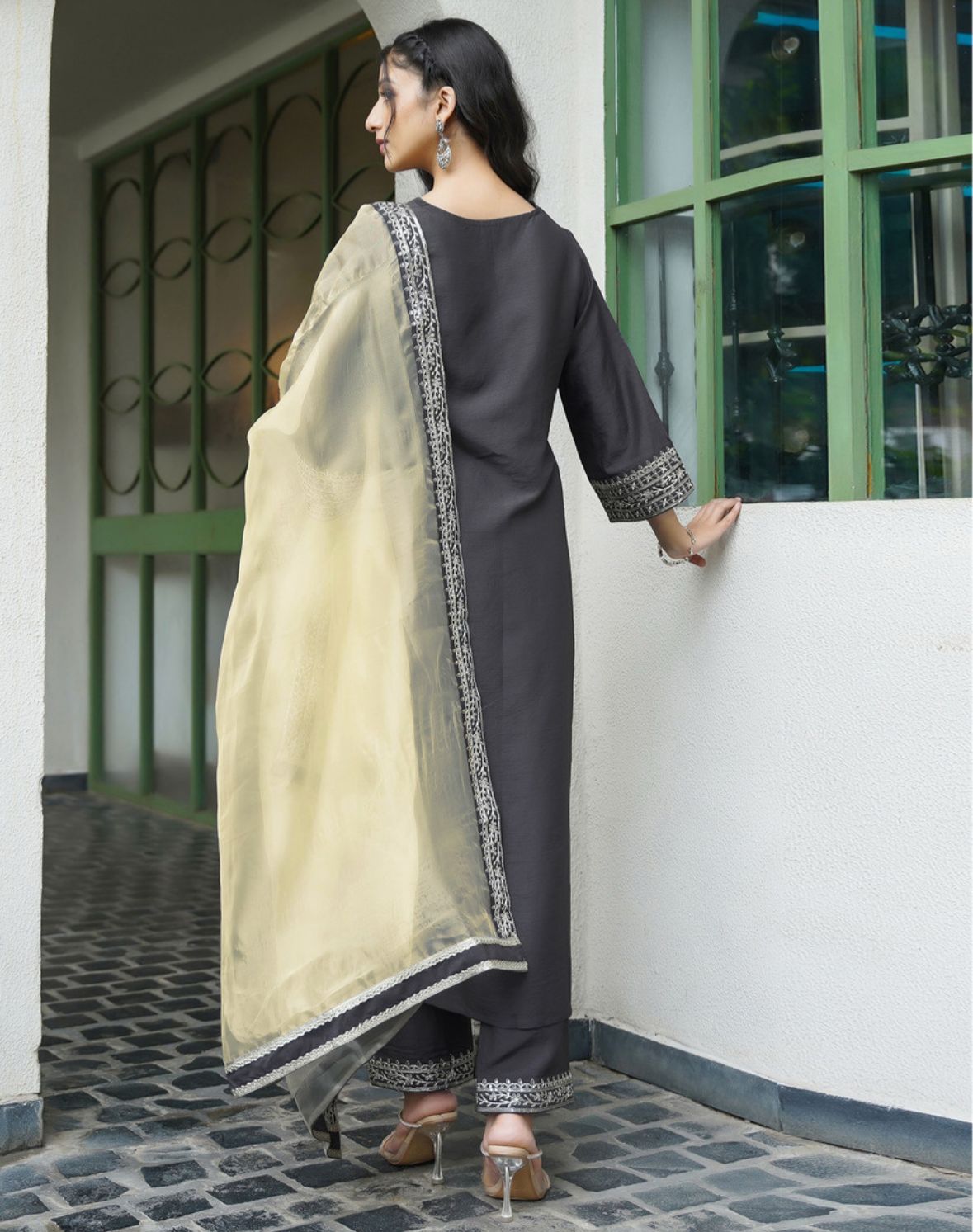 Women silk blend kurta pant & dupatta set
