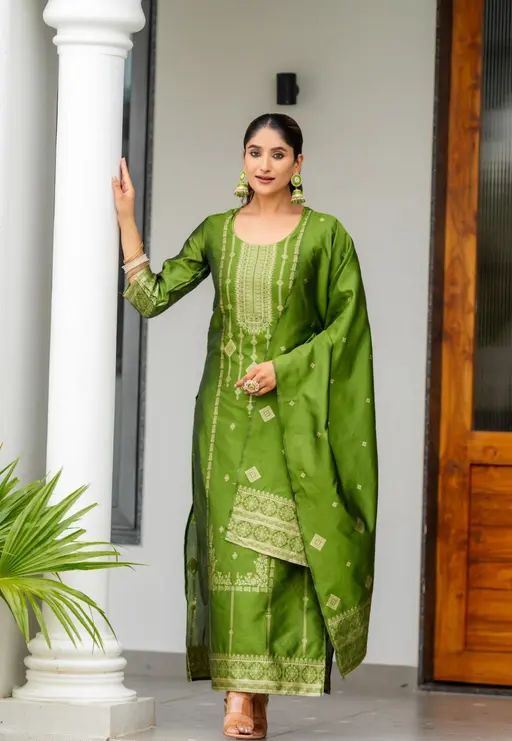 Silk kurta set in zari work with dupatta