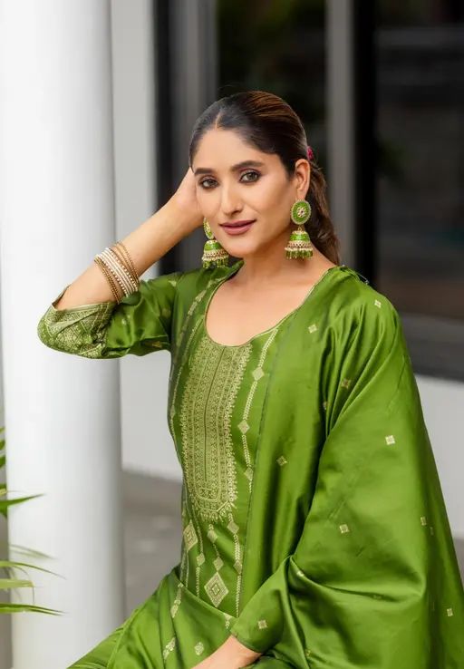 Silk kurta set in zari work with dupatta