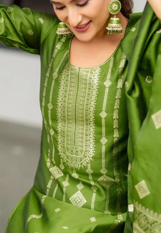 Silk kurta set in zari work with dupatta