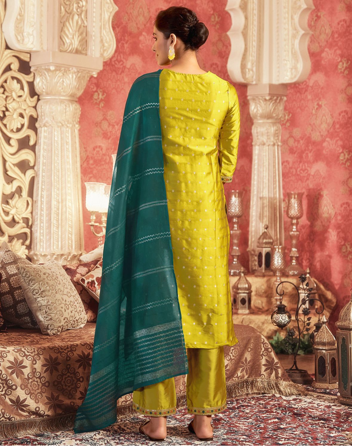 Embellished, Embroidered, Woven Kurta, Salwar & Dupatta Set