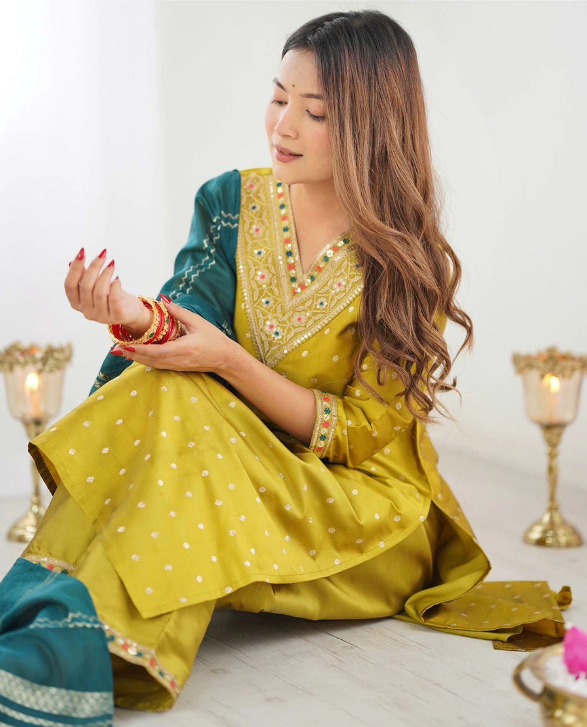 Embellished, Embroidered, Woven Kurta, Salwar & Dupatta Set