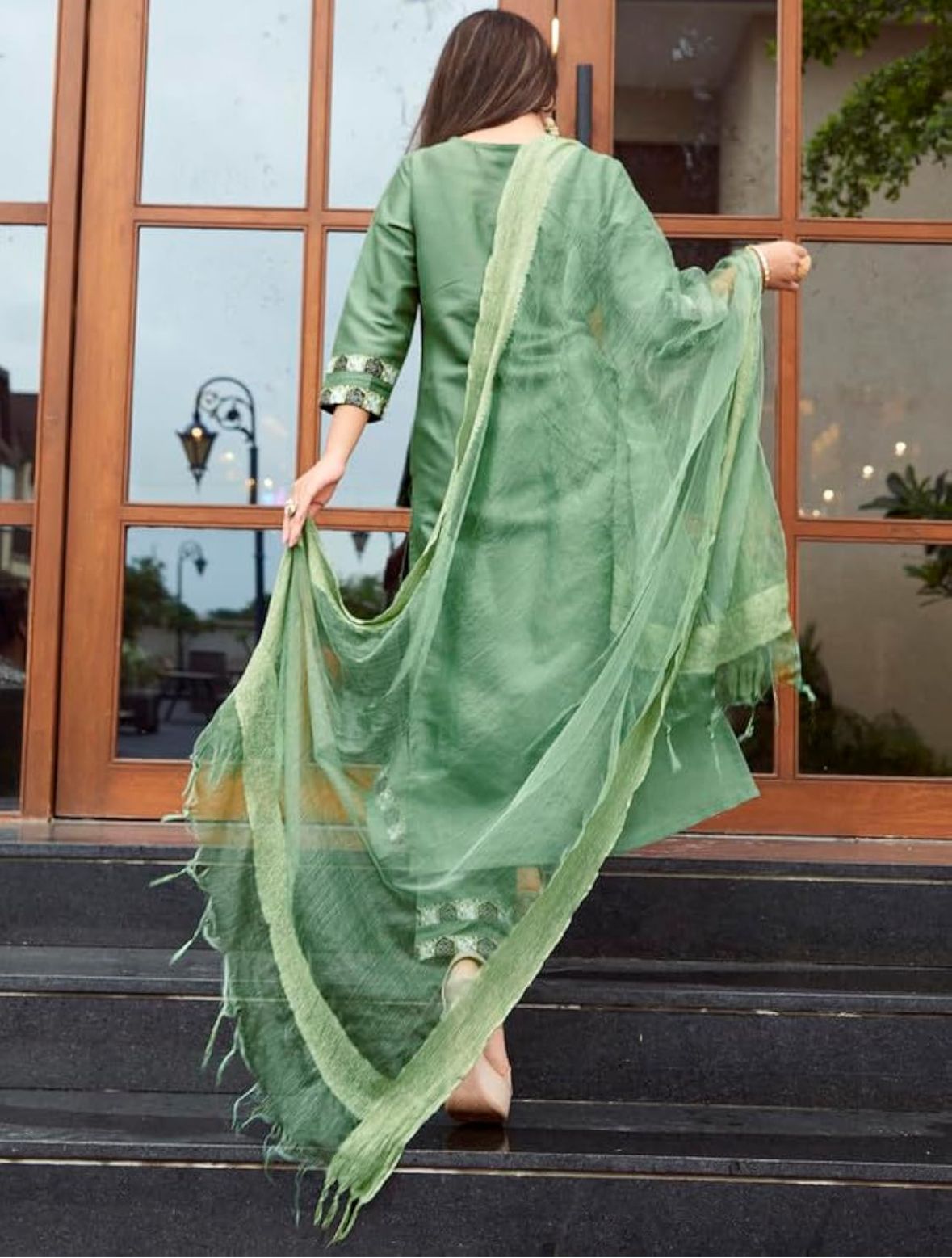 Women's Printed Art Silk Straight Kurta Set with Dupatta