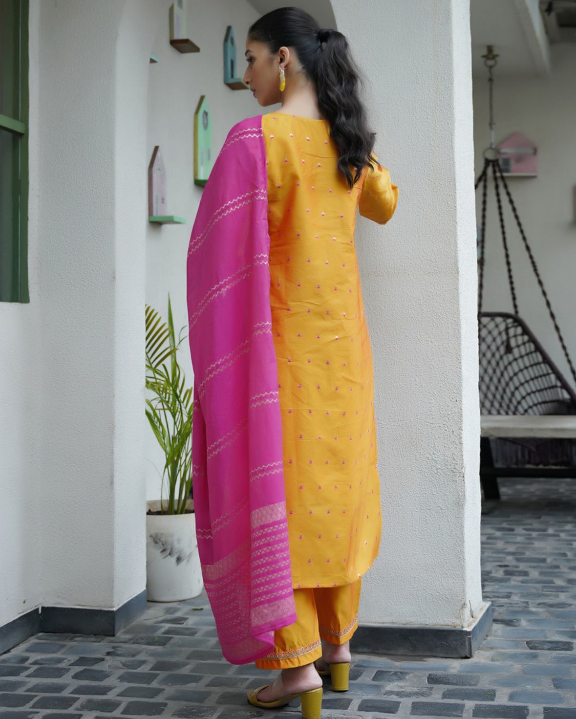 Embroidered kurta, salwar & dupatta set
