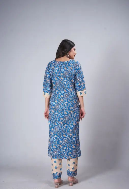 Women blue printed dailywear/office wear kurti pant set