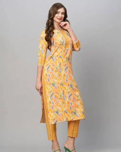 Women Yellow , Floral Printed Kurta Pant Set