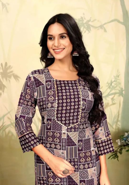 Women’s Purple printed kurti pant set