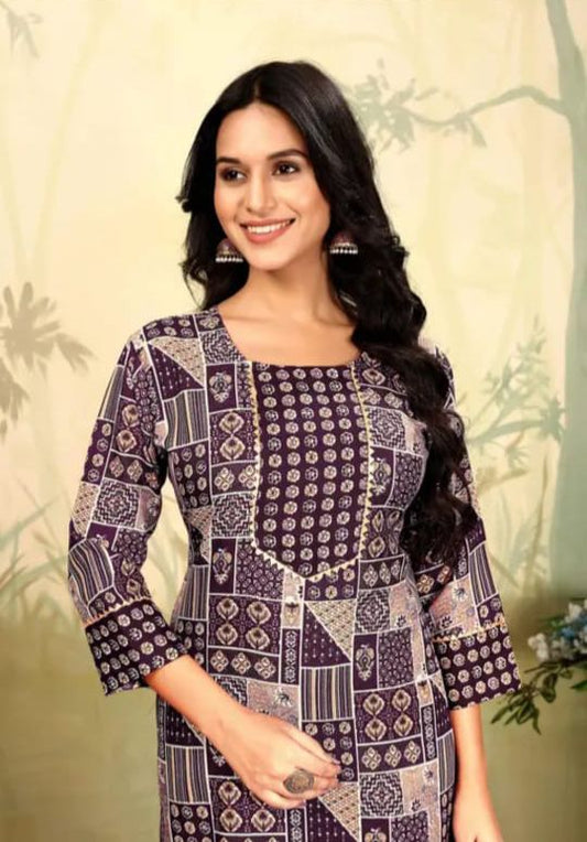 Women’s Purple printed kurti pant set