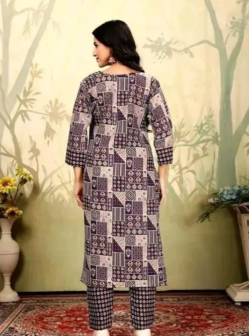 Women’s Purple printed kurti pant set