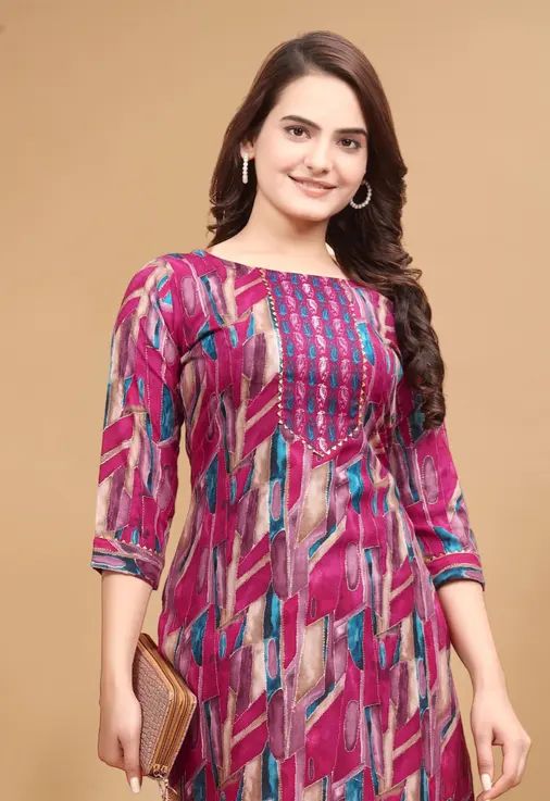 Women dailywear red printed kurti pant set