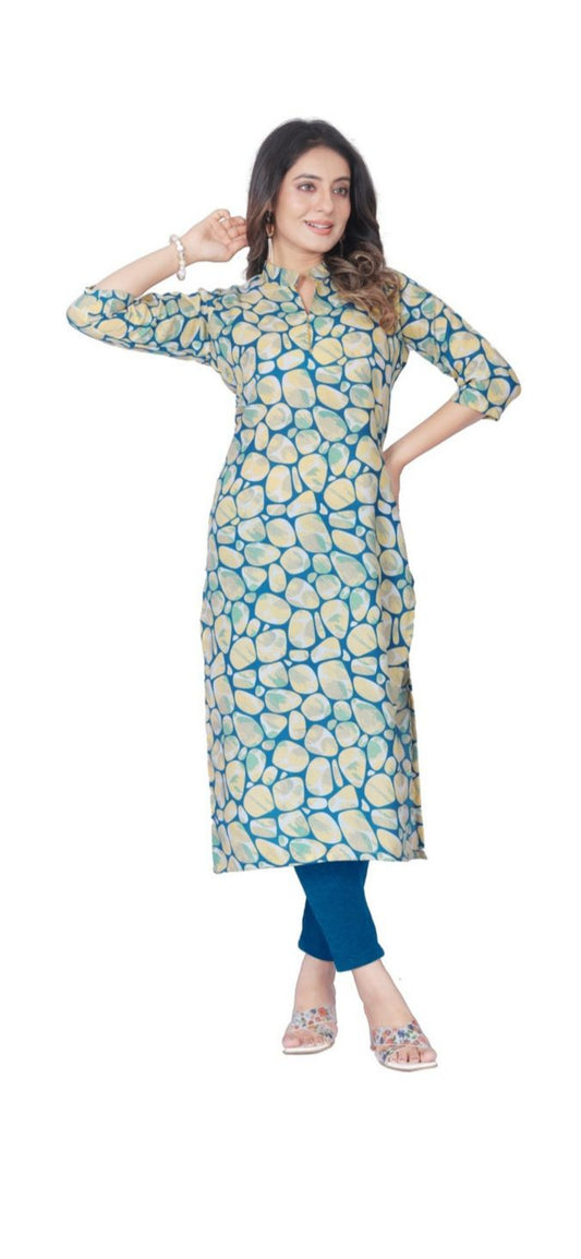 Women dailywear blue,green printed kurti pant set