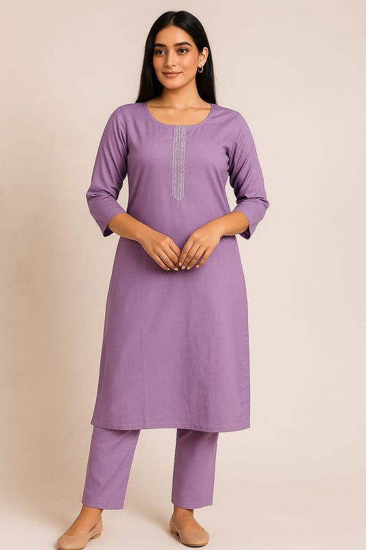 Women purple cotton,rayon kurti pant set