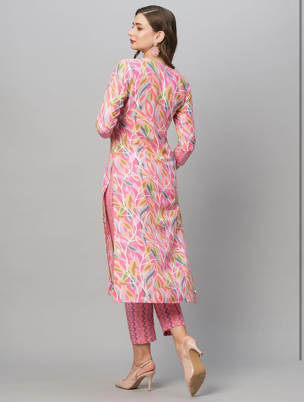Women's Cotton Blend Floral Straight Kurta with Pant