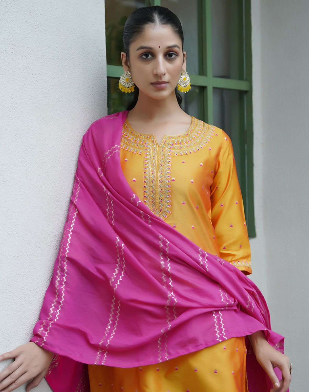 Embroidered kurta, salwar & dupatta set
