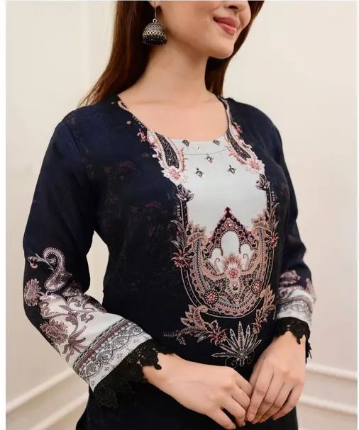 Black Pakistani Suit with Digital Prints and Shifli Chikankari Lace