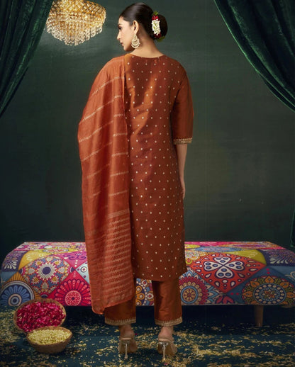 Women jacquard, silk blend kurta pant dupatta set