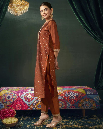 Women jacquard, silk blend kurta pant dupatta set
