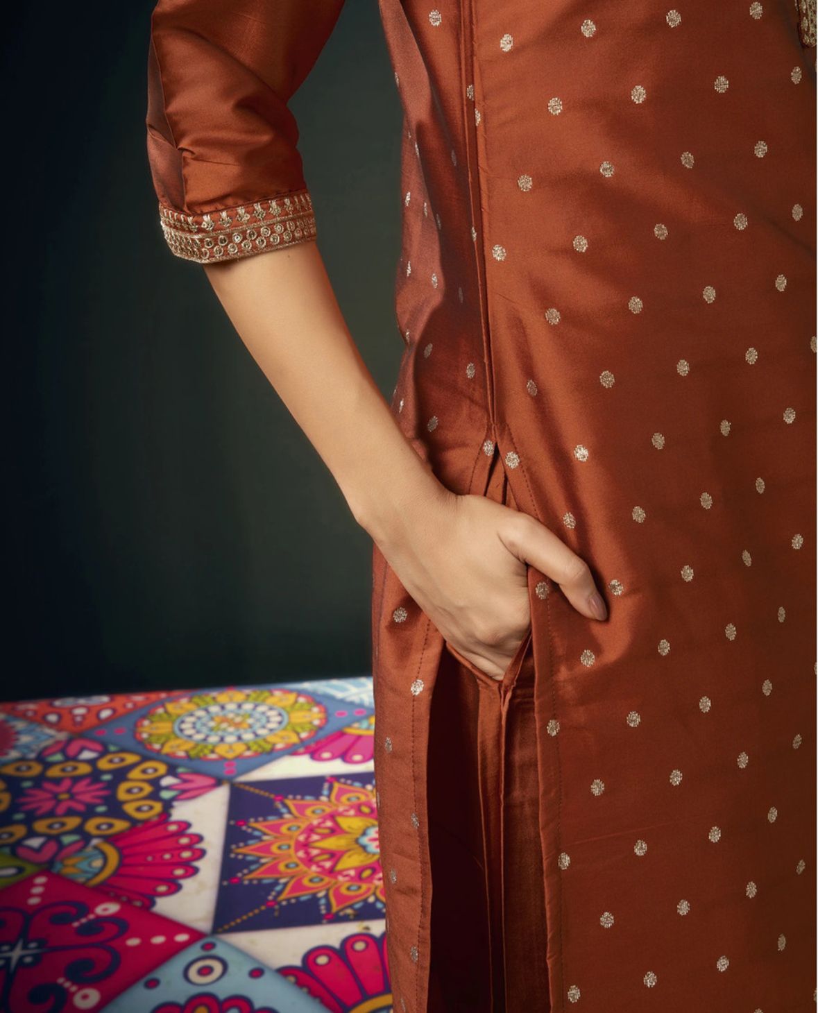 Women jacquard, silk blend kurta pant dupatta set
