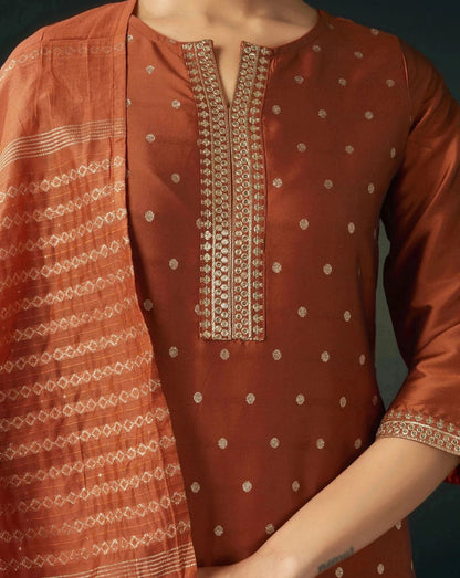 Women jacquard, silk blend kurta pant dupatta set