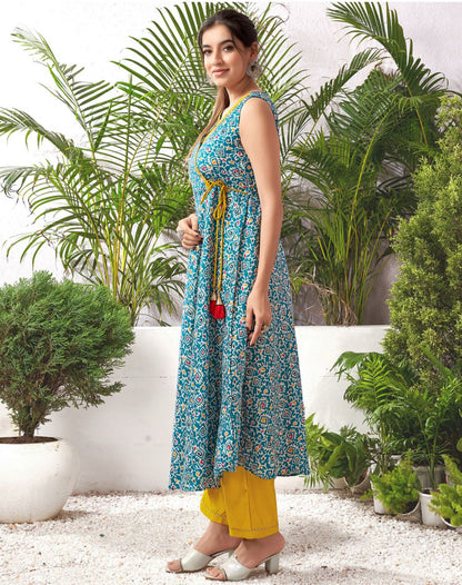 Women cotton blend kurta palazzo dupatta set