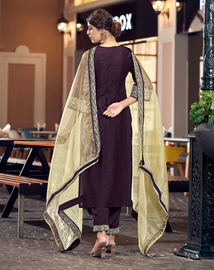 Women silk blend kurta pant dupatta set