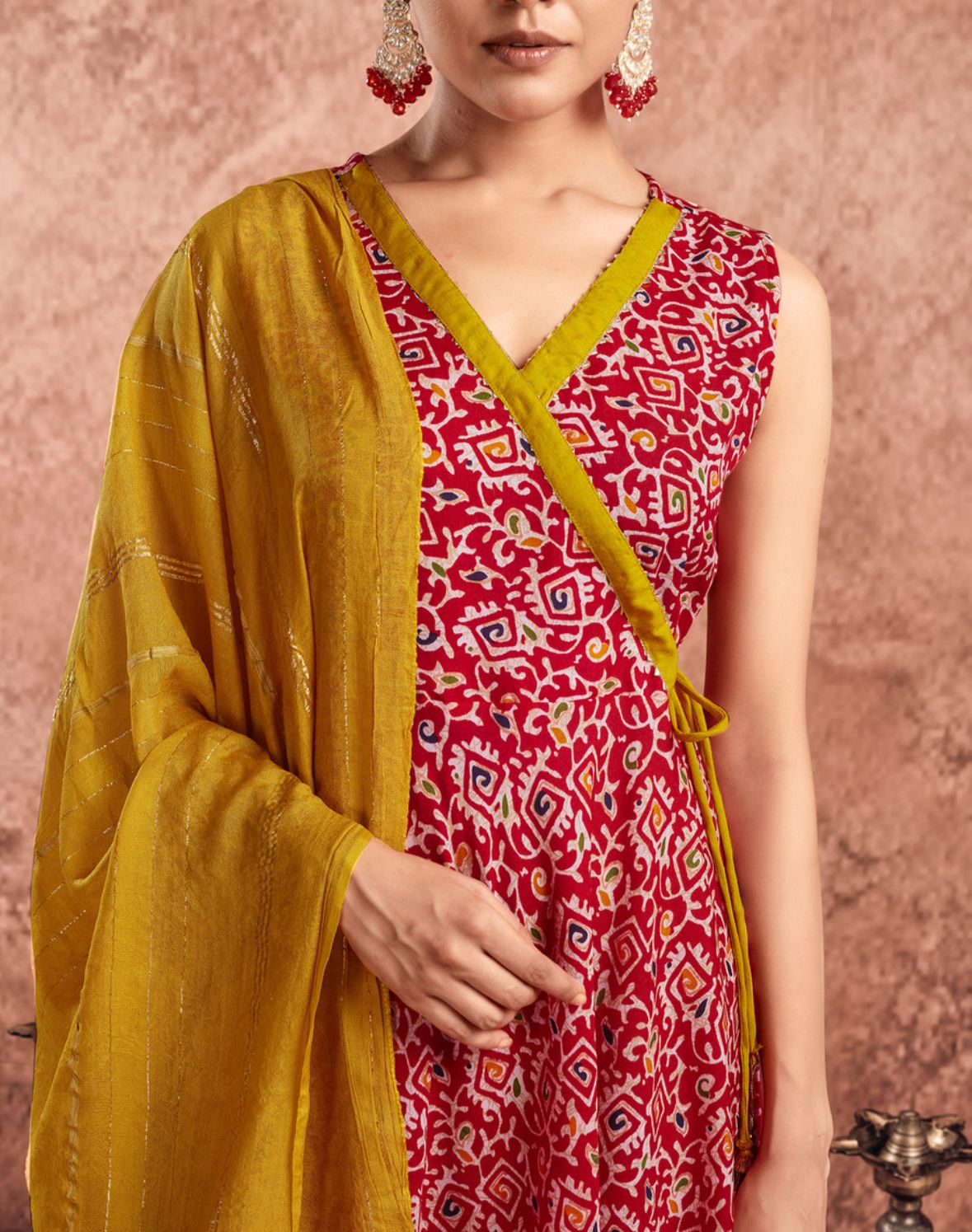 Women cotton blend kurta palazzo dupatta set