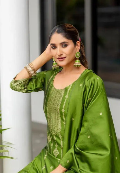 Silk kurta set in zari work with dupatta