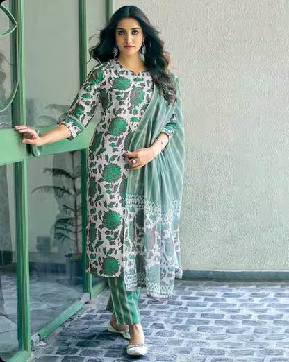 Women Floral Print Straight Kurta Set with Dupatta