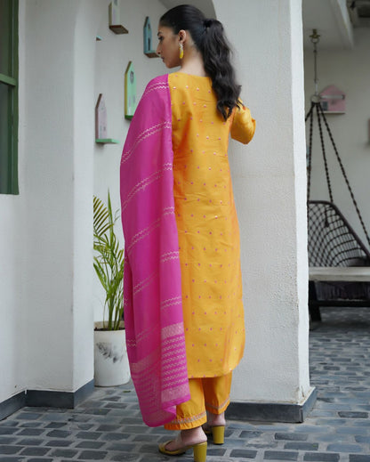 Embroidered kurta, salwar & dupatta set