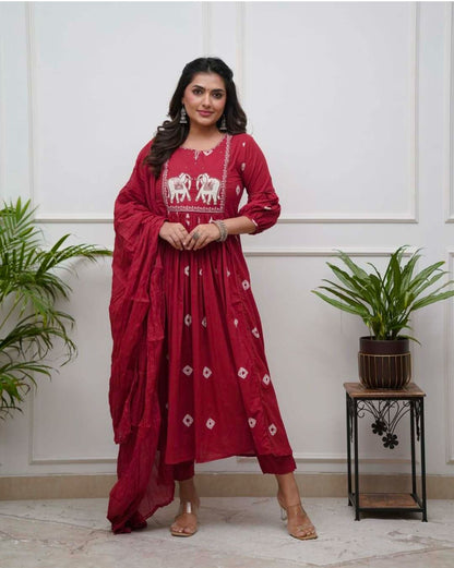Women cotton kurta pant dupatta set