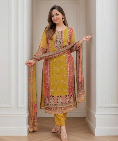 Women Cotton Printed Round Neck Straight Kurta