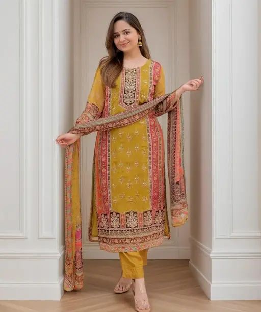 Women Cotton Printed Round Neck Straight Kurta