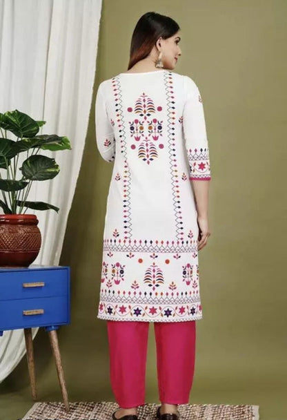 Maslin embroidery sequence printed kurta set
